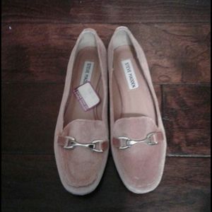 Pink velvet loafers
